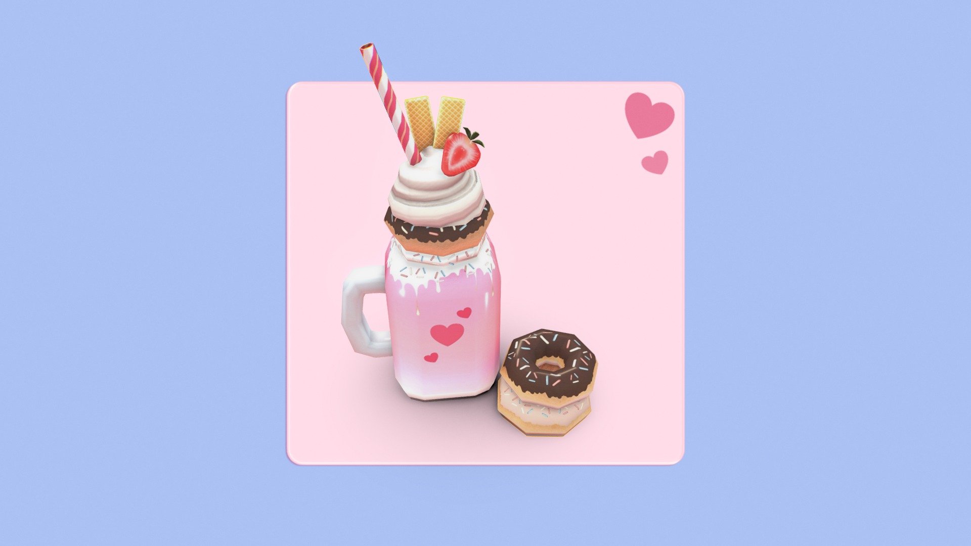 A loaded shake for the LowPoly Dessert Challenge! I modeled in Cinema 4D, textured in Substance Painter and Photoshop.

Music by: https://www.youtube.com/watch?v=pinbZB7-t9Y - Loaded Milkshake #LowPolyDessertChallenge - 3D model by Cookie (@cookiepop) 3d model