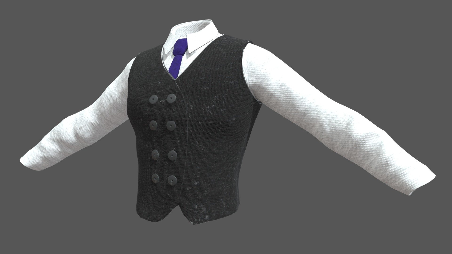 A waiscoat, tie, and dress shirt I mad using maya, substance painter, and zbrush. For the man about the town with a penchant for the finer things 3d model
