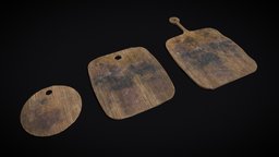 Medieval Cooking Boards Set baking, medieval, board, round, kitchen, cooking, cutting-board, wood, decoration