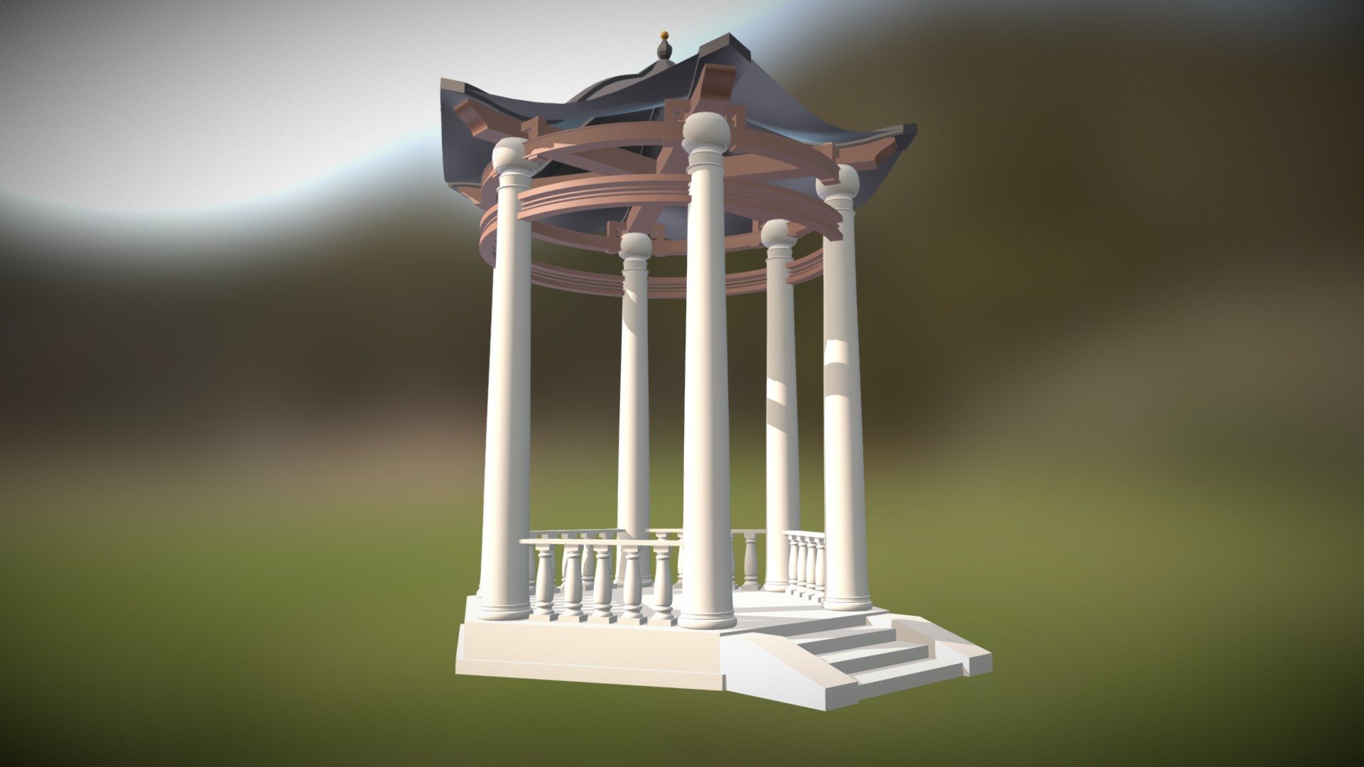A friend of mine challenged me to build a gazebo that was influenced by both Japanese and Roman architecture. So why not? - Gazebo - 3D model by stobak 3d model