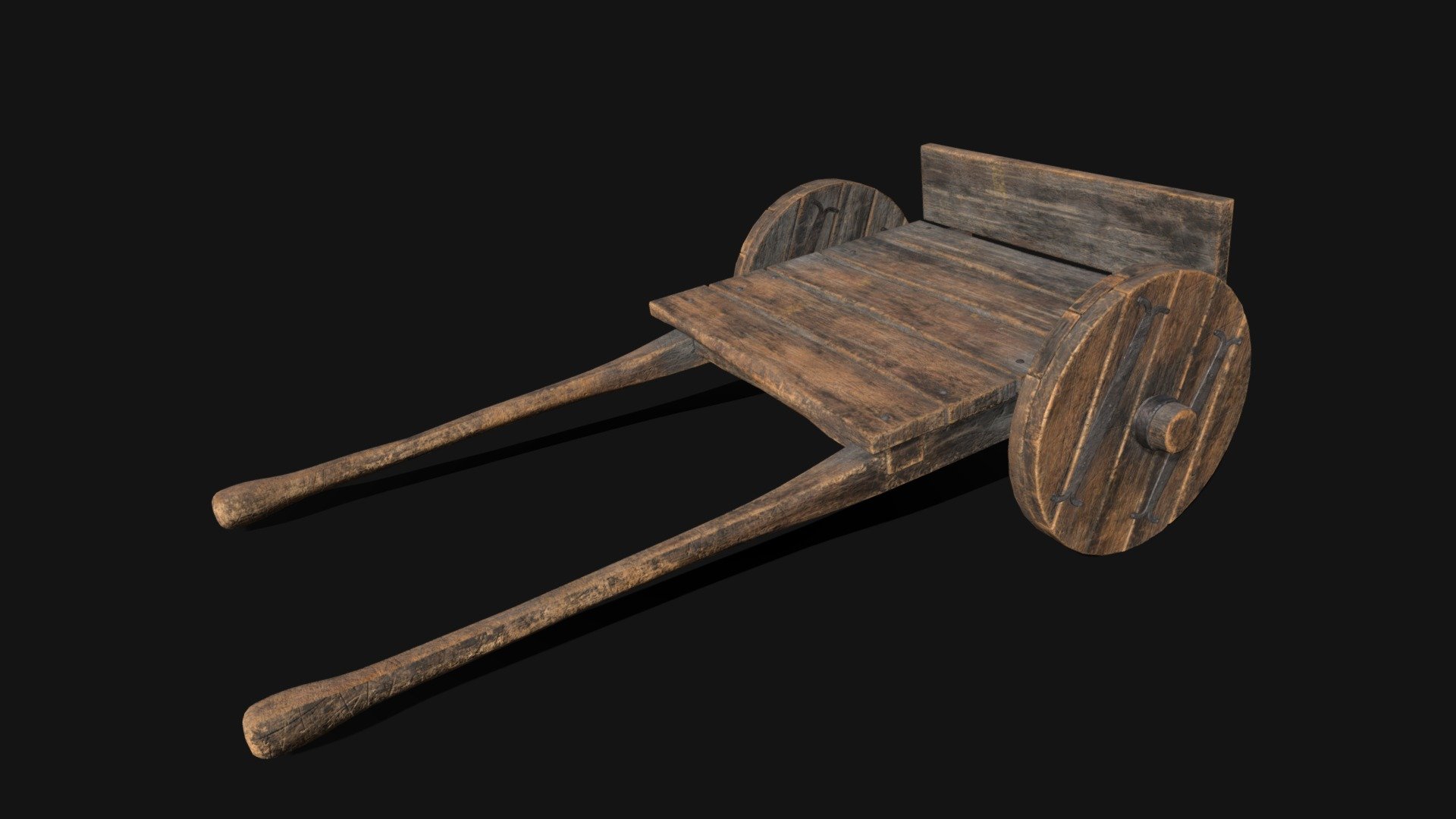 Medieval Wooden Cart 3D Model. This model contains the Medieval Wooden Cart itself 

All modeled in Maya, textured with Substance Painter.

The model was built to scale and is UV unwrapped properly. Contains only one 4K texture set.  

⦁   14186 tris. 

⦁   Contains: .FBX .OBJ and .DAE

⦁   Model has clean topology. No Ngons.

⦁   Built to scale

⦁   Unwrapped UV Map

⦁   4K Texture set

⦁   High quality details

⦁   Based on real life references

⦁   Renders done in Marmoset Toolbag

Polycount: 

Verts 8092

Edges 15321

Faces 7373

Tris 14186 

If you have any questions please feel free to ask me 3d model