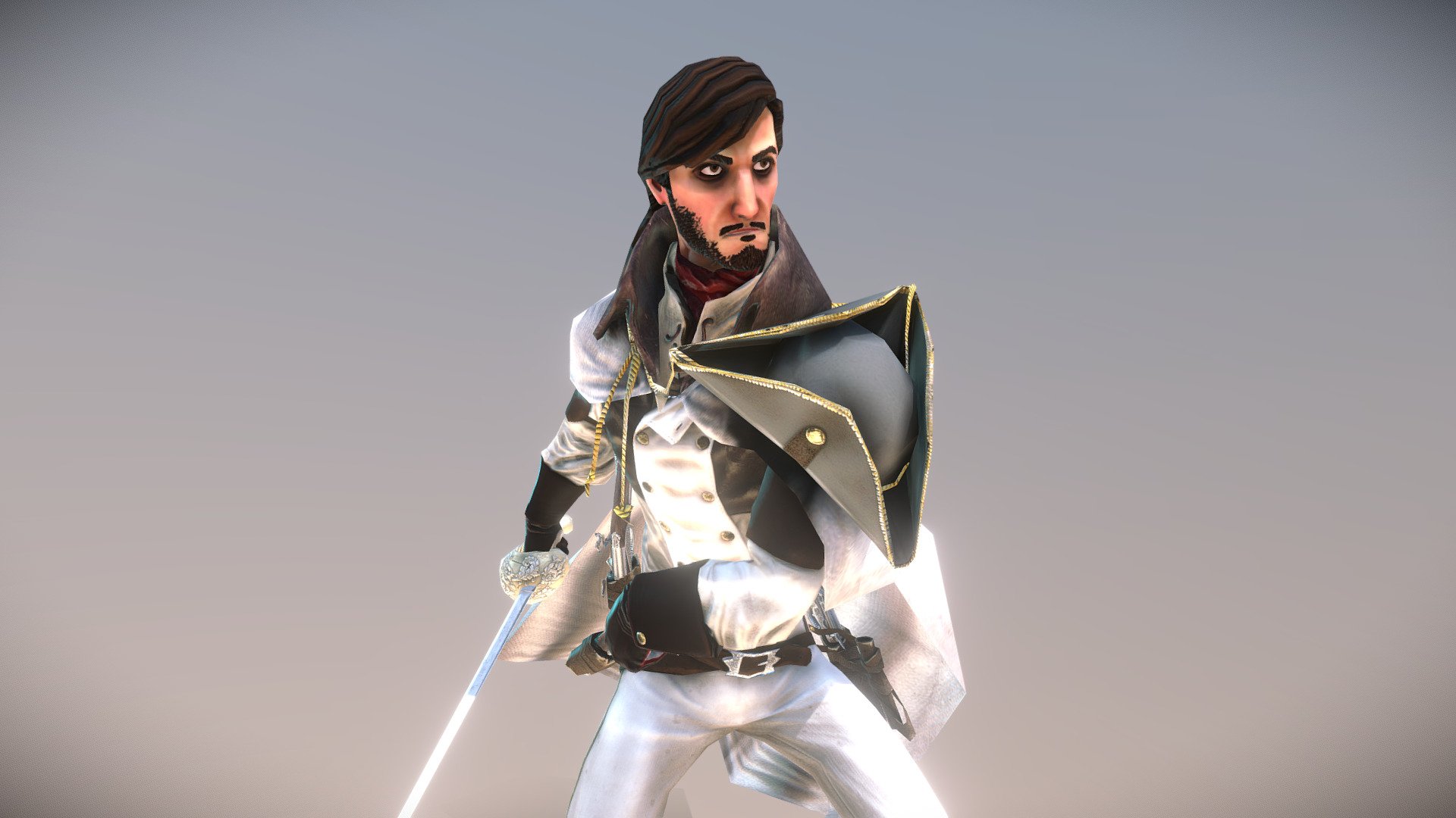 The textured, posed, low-poly version of my pirate ( https://sketchfab.com/models/6bbb25b04eca49bba762505eef25ff5d )
Textured with Quixel Ddo - Posed Low-Poly Pirate - 3D model by Snapped Celery (@snappedcelery) 3d model