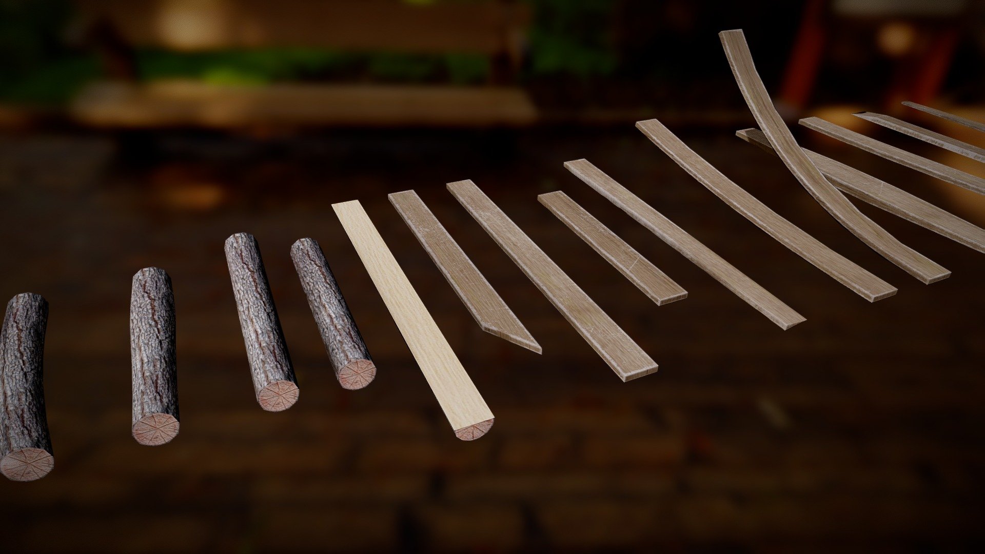Just some handy dandy bits of wood and logs for a game 3d model