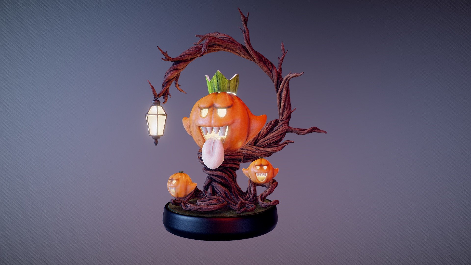 This is my entry to the Pumpkin Carving Challenge! 
Based on “Pumpkin” by Maurice Svay, licensed under Creative Commons Attribution.

The main goal was to sculpt an existing pumpkin model, and create whatever we wanted, with total freedom!
So I sculpted King Boo, from Super Mario series, as an amiibo, trying to create something that's funny and spooky at the same time.
Hope you like it! - Pumpking Boo - 3D model by thiagosaraiva 3d model