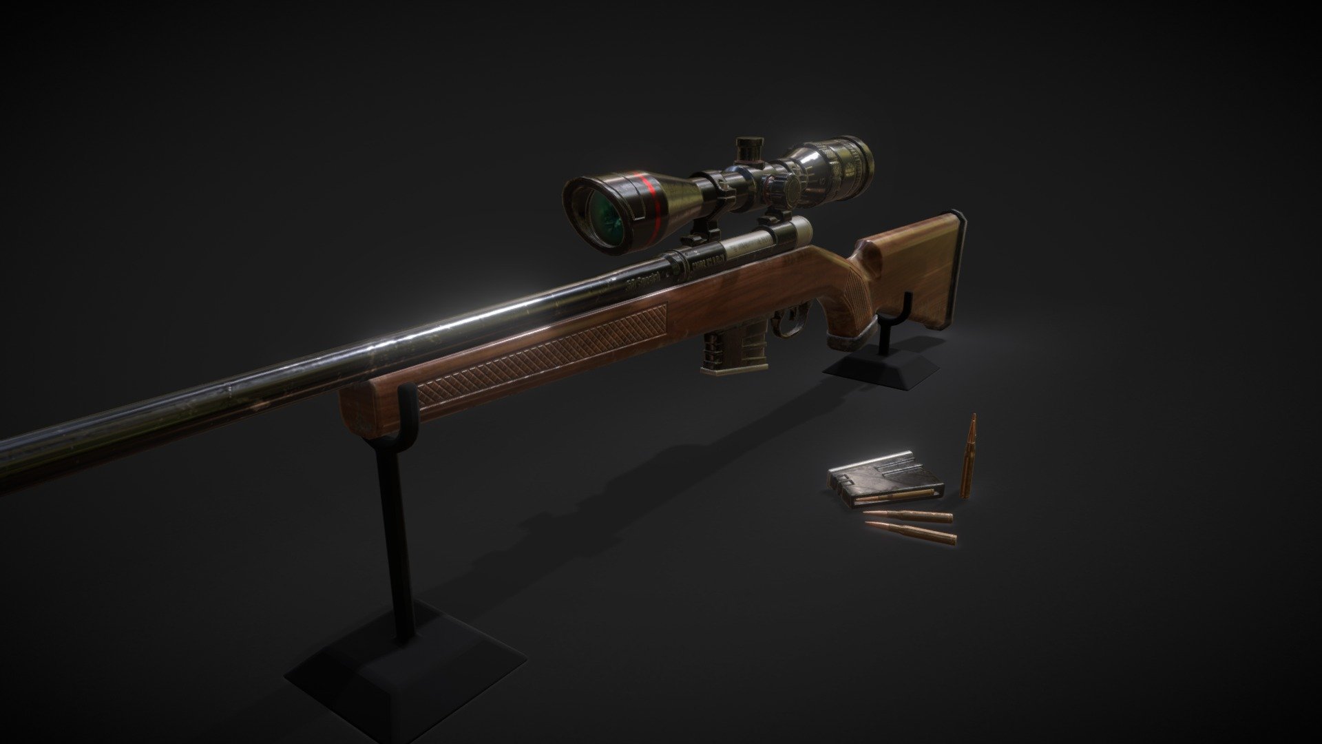 This is my latest project. Bolt action Hunter Sniper Rifle inspired from common hunting rifle design. I add bit modification for good use in game engine. Info :
* Sniper Rifle : 4678 Tris, 2K Texture
* Bullet : 174 Tris, 256 texture
Modeling in Blender and Texturing with substance painter - Hunting Sniper Rifle - 3D model by Michael Karel (@michaelkarel) 3d model
