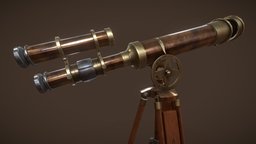 Ancient Telescope base, stand, legs, telescope, antique, classic, lens, color, brass, foliage, metal, pbr, typhen