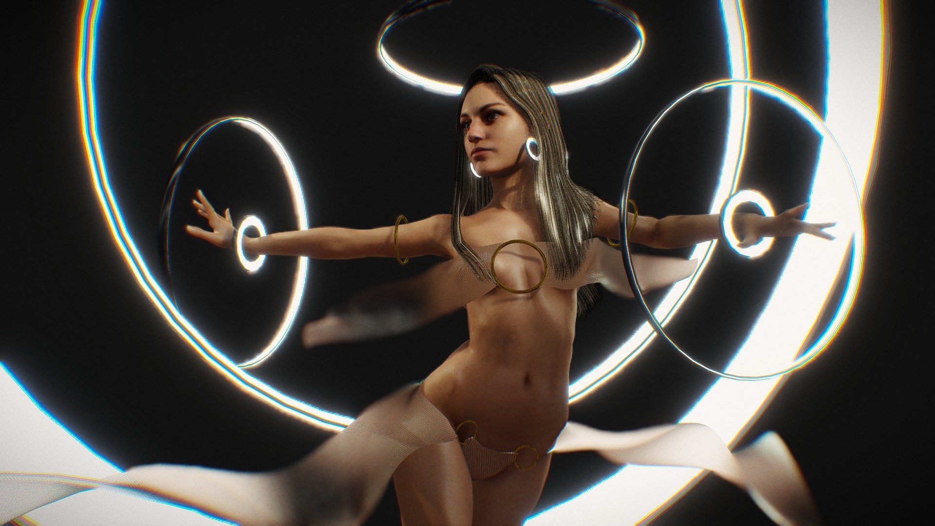 Sexy Cyber Witch. Model in Blender. Rigged with Mixamo. Simple cloth with blender physics. SubSurface Scattering. Girl basemesh with shapekeys 3d model