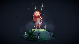 The Star Money forest, stars, diorama, fairytale, shootingstar, childrens-book, character, handpainted, girl, lowpoly, storybookchallenge