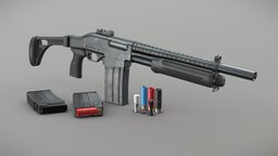 Hawk Type 97-2 Anti-Riot Shotgun police, pump, fps, firearm, hawk, chinese, riot, weapon, game, pbr, lowpoly, military, shotgun, gun, longarm, type97