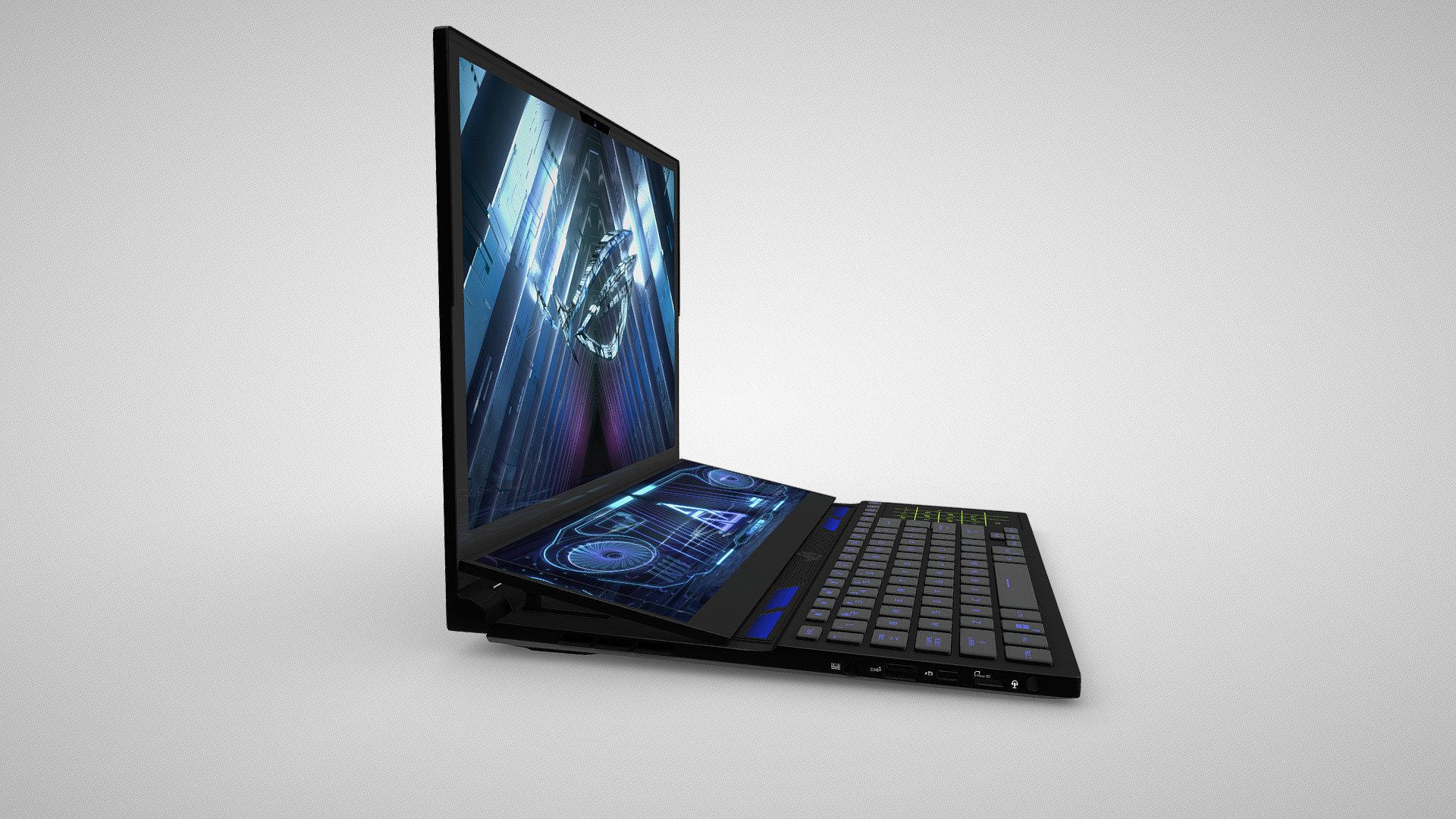 This high-fidelity 3D model meticulously represents the ROG Zephyrus Duo 16 GX650 (2023), an innovative gaming laptop that combines cutting-edge performance with a dual-screen design. The model accurately captures the physical details, including the sleek metallic chassis, customizable RGB lighting, dual displays, and the distinctive ROG logo.

The primary display is vivid and showcases the laptop's gaming capabilities, while the secondary ScreenPad Plus adds an extra dimension of productivity and multitasking. The keyboard, designed for gaming comfort, is backlit with customizable RGB lighting, providing an immersive gaming experience.

The model includes accurately rendered ports, ventilation, and other intricate design elements that make the ROG Zephyrus Duo 16 GX650 a standout in the gaming laptop market.

This 3D model is optimized for realistic rendering and visualization purposes, with clean geometry, proper materials, and realistic texturing 3d model