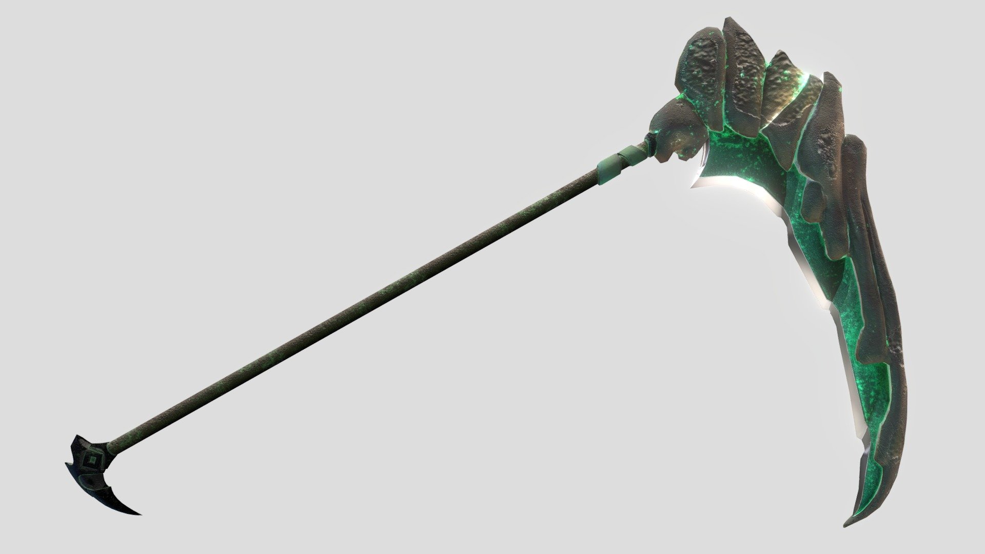 Check my profile for more of the same and follow me to see my future models, if you have any questions comment below or dm me.

About the model: This is a large scythe intended to be used with both hands. It's themed around nature and endurance.

Topology: 100% tris

Performance: It performs very well in-game, it's a good looking lowpoly, the textures can be down-scaled from their original 4k resolution to 1k and it will still have great quality.

Textures: 4k textures of: Color, Metallic, Roughness, Ambient occlussion, Curvature, World space normals, Thickness, Position, Emissive.

UV: Unwraped and organized.

Formats Included: FBX, OBJ, GLB, PLY, STL, USDC, X3D, DAE, ABC, BLEND 3d model