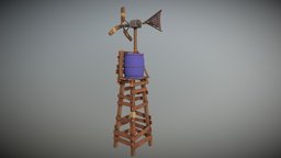 Handpainted Windmill Tower tower, wooden, windmill, handpainted, low-poly, hand-painted, wood, fantasy, handpainted-lowpoly