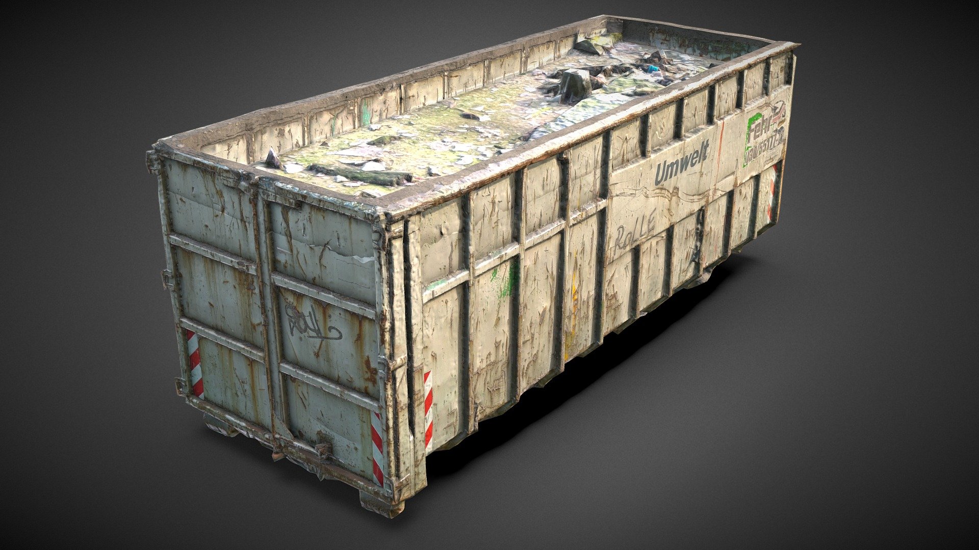 Low poly gameready asset made from scan of a gravel 30ft container. Found in Berlin a few years ago *
4K PBR textures (basecolor roughness normal) with delighted basecolor. Perfect to add detail and realism to your game/ 3d scene 3d model