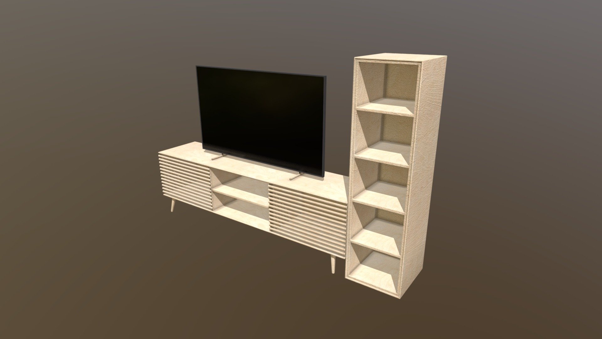 Cabinet with TV and regal furniture asset.
Game ready model or archviz ready furniture asset.
Birch material with glass and plastic TV with materials.
Modeled in Blender - Cabinet with TV and regal - Buy Royalty Free 3D model by Thomas Binder (@bindertom61) 3d model