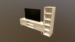 Cabinet with TV and regal led, storage, tv, archviz, furniture, cabinet, plasma, regal, birch, homedesign, design, home, wood