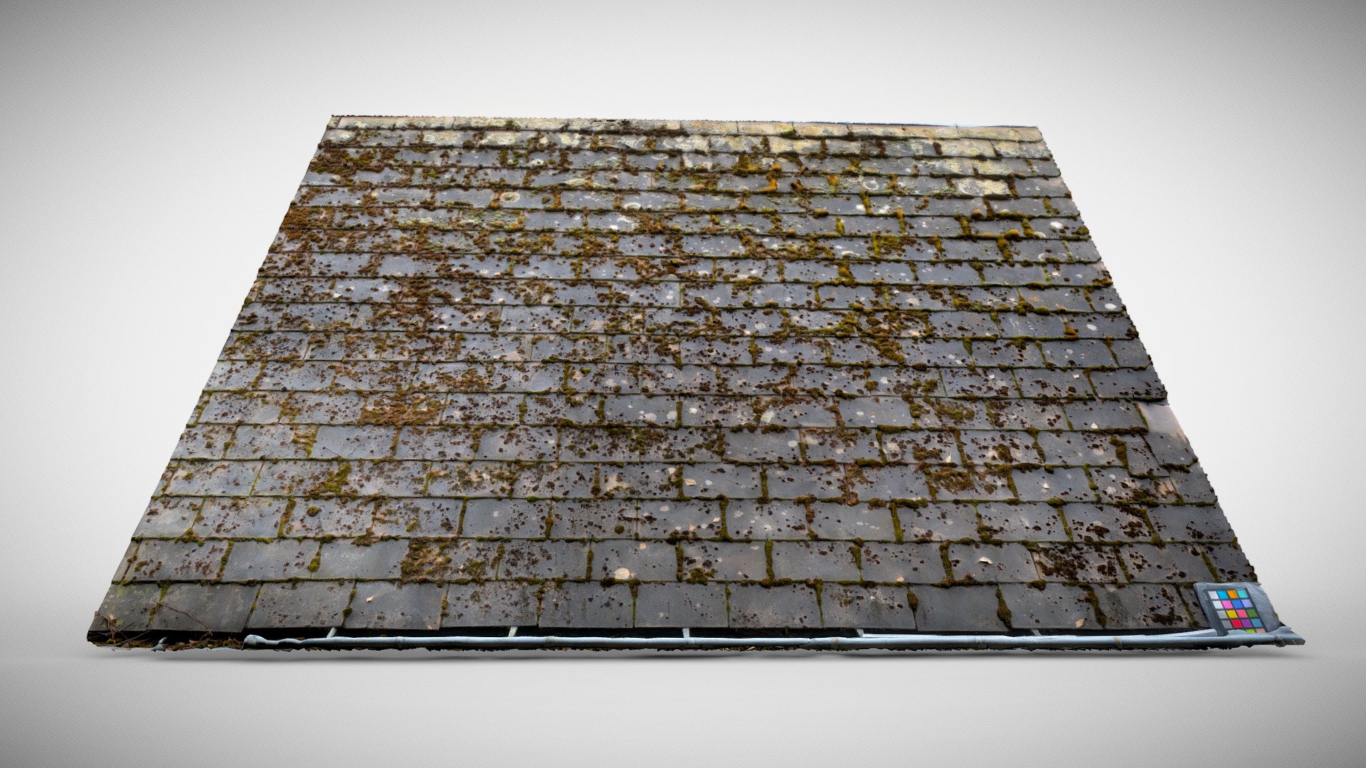 Roof tile weathered. Made of 480 pictures with MetaShape from Agisoft. The color card is SpyderheckR24 check this link for the Color Data (https://www.datacolor.com/wp-content/uploads/2018/01/SpyderCheckr_Color_Data_V2.pdf). The tape measure is set to 1m.

For more updates, please consider to follow me on Twitter at @GeoffreyMarchal. (https://twitter.com/GeoffreyMarchal) - Roof tile weathered - Buy Royalty Free 3D model by GM3Dscan 3d model
