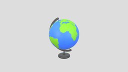 Cartoon Globe object, world, base, school, planet, toon, style, stand, globe, desk, prop, earth, global, item, travel, map, geography, tierra, cartoon, 3d, model
