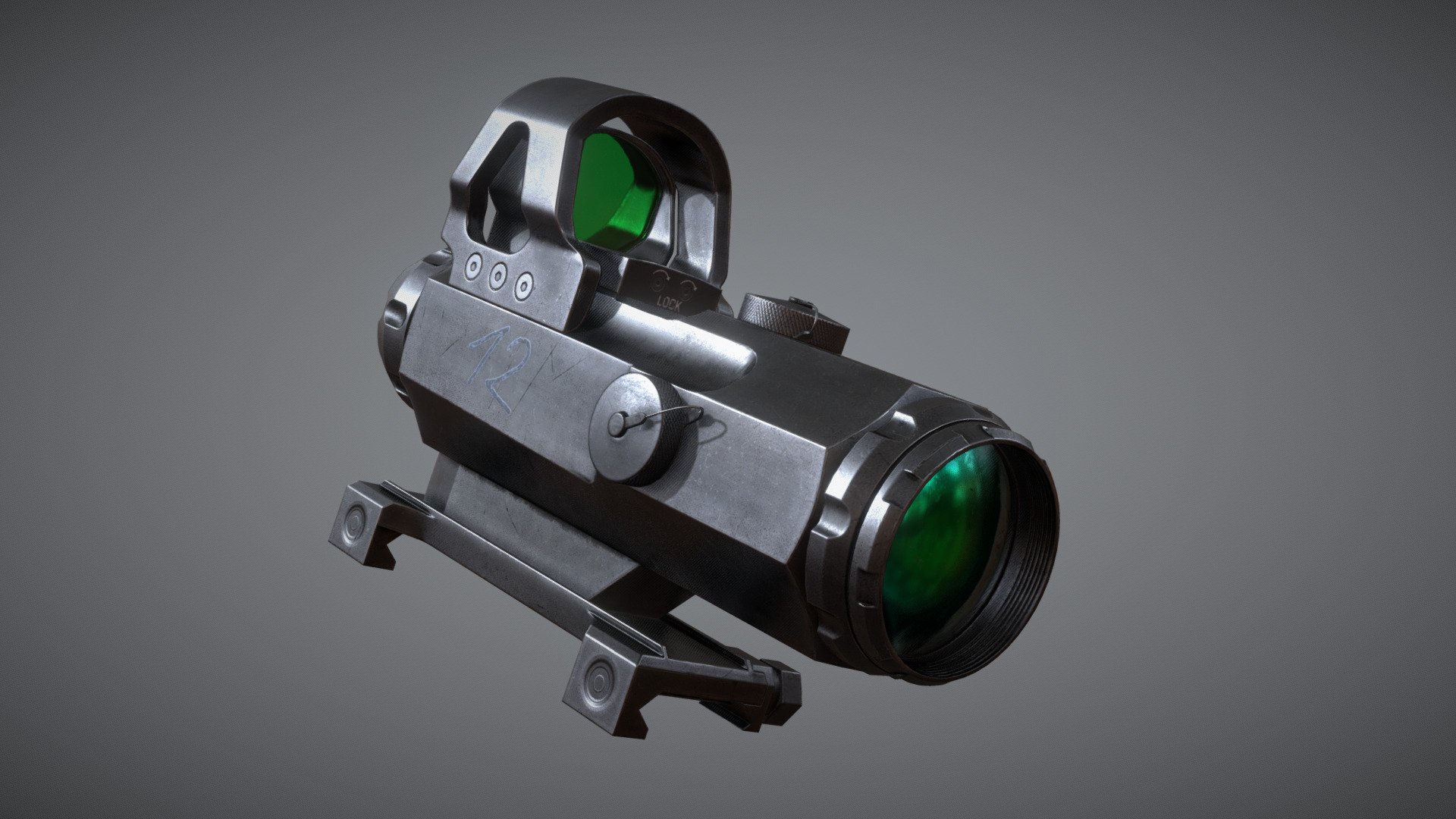 4x24mm Scope, Game Ready asset is a high quality, low poly asset originally modeled in 3DS Max 2017.

||SPECS||

Low Poly Model:

All the main objects are separately and named correctly for an easy usage.

-This Scope is designed to be modular and ready for animation. 

-Compatible  with any Picatinny rail.

|| Geometry ||

Total: 
 4.853Total Polys 
 3.257Total Verts 
 6.223 Total Tris

Model unwrapped manually to make most efficient use of the UV space.

Model scaled to approximate real world size. All materials and objects named appropriately.

|| Textures ||

Textures in .targa format: 
* 2k texture set for the Optic (Basecolor, ambient occlusion, metallic, roughness, normal,Opacity) - 4x24mm Scope Sight Game Ready FPS AAA Asset - Buy Royalty Free 3D model by Infinity_GameStudio (@Joel12) 3d model