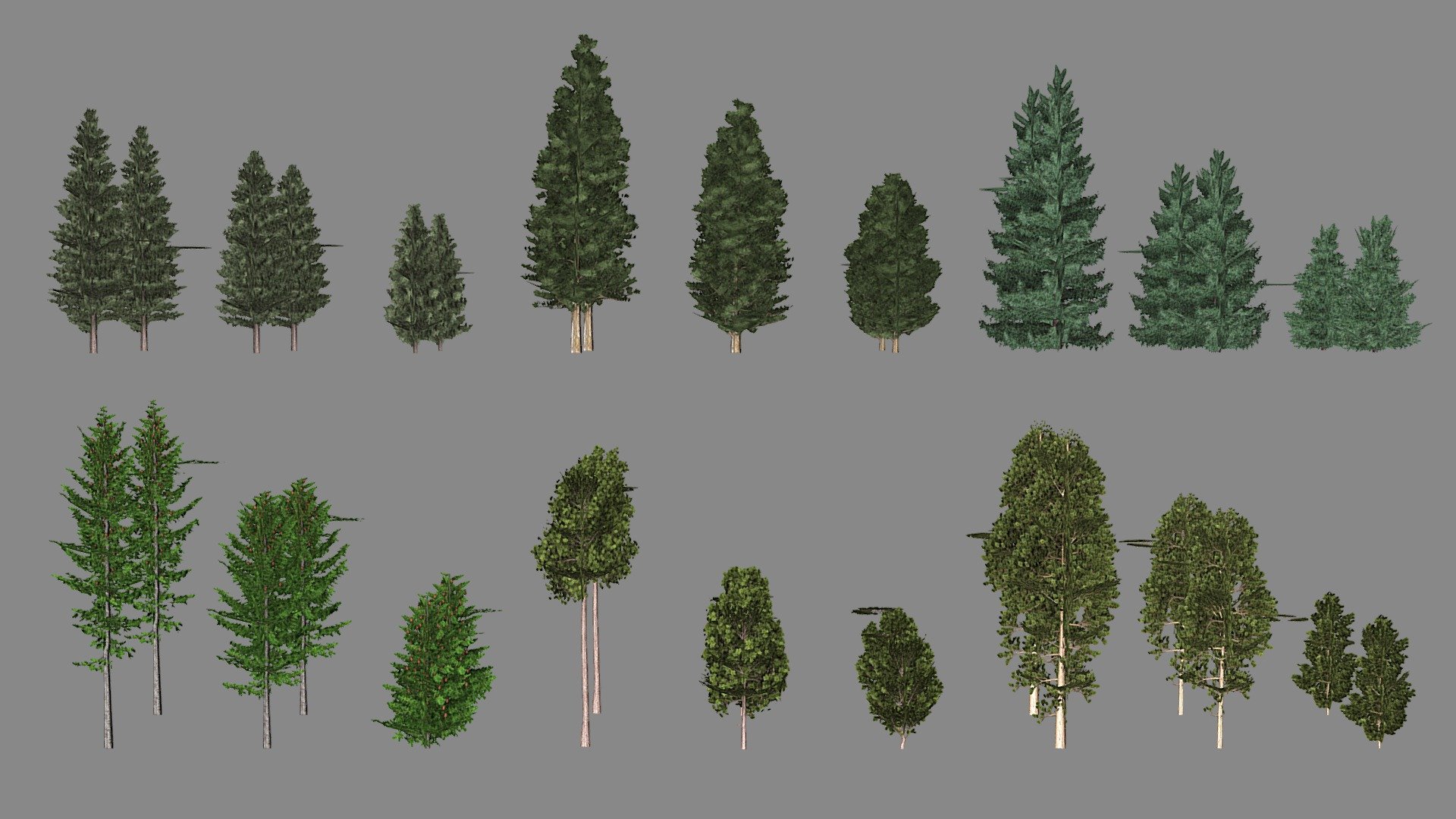 Ultra Low Poly 3-LOD Trees Pack

Part of collection:




https://skfb.ly/oTZRF

Details:




6 different tree species with 3 variations and 3 LOD in ultra low poly

Universally useable for spring, summer and fall

Triangle count:




Averaged triangle count of every tree is at LOD0 20 tris, at LOD1 6 tris and at LOD2 2 tris

Textures:




Base color and alpha mask in 8 bit PNG

Color and alpha in one 8 bit TIFF

Color and alpha in one 32 bit TGA

You will need to use double sided shaders

Forest scene:




https://skfb.ly/oQHCo

No matter which setup you buy, you get the same files included
 - Ultra Low Poly 3-LOD Trees Pack - Buy Royalty Free 3D model by 3dgtx 3d model