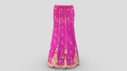 Traditional Indian Motifs Long Skirt indian, fashion, girls, bottom, long, clothes, skirt, pink, mermaid, realistic, traditional, real, dancing, beautiful, womens, elegant, scallop, wear, belly, bridal, saree, pbr, low, poly, female, lehenga, dancere