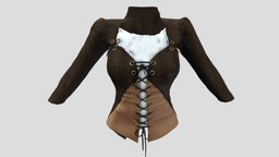 Female Steampunk Corset Jacket steampunk, front, fashion, girls, jacket, clothes, tail, womens, lace, wear, corset, pbr, low, poly, female, fantasy, frack