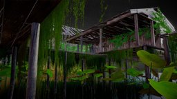 Abandon Wooden Swamp House Scene wooden, photorealistic, reed, swamp, wooden-house, wooden-house-old, abandoned-house, game-ready-asset, blender3d, house, plants-nature, ivy-covered, ivyclump, swamp-scene, swamp-plant
