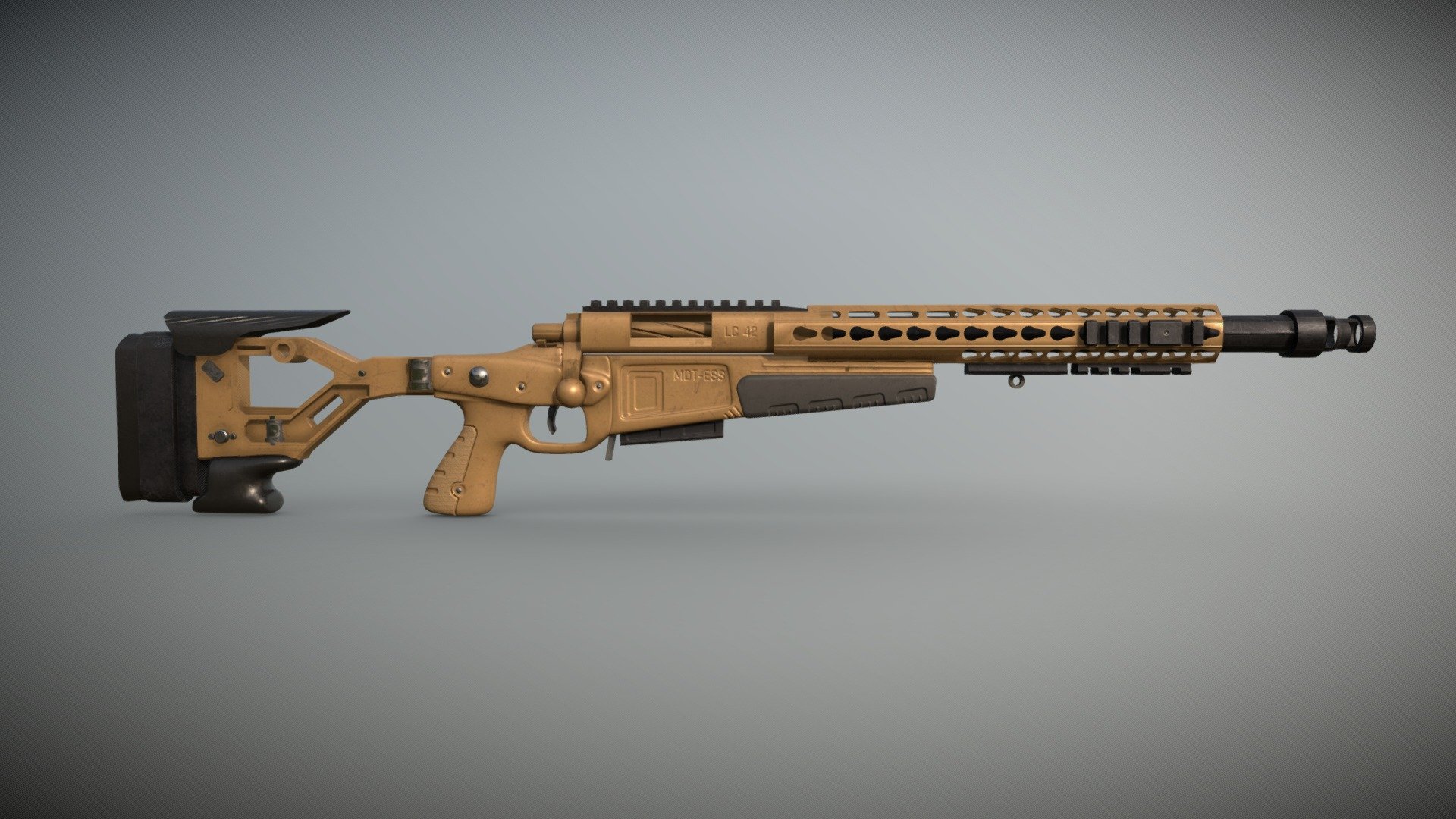 3D low-poly model of LC 42 Rifle

Where is your scope, dude? :D

PBR texture set + AO, made with one single material.

Rigged parts: root bone, trigger, shutter, ammunition - LC 42 Rifle - Buy Royalty Free 3D model by Incg5764 3d model
