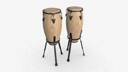 Conga set 10 and 11 inches drum, music, instrument, musical, performance, traditional, percussion, background, beat, rhythm, musician, drummer, bongo, conga, 3d, pbr, wood