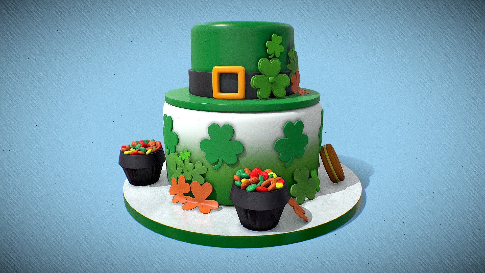 Indulge in the festive spirit of St. Patrick's Day with our 3D model – a cake adorned with a delightful leprechaun hat. This virtual confection is a delightful fusion of sweet artistry and Irish charm 3d model