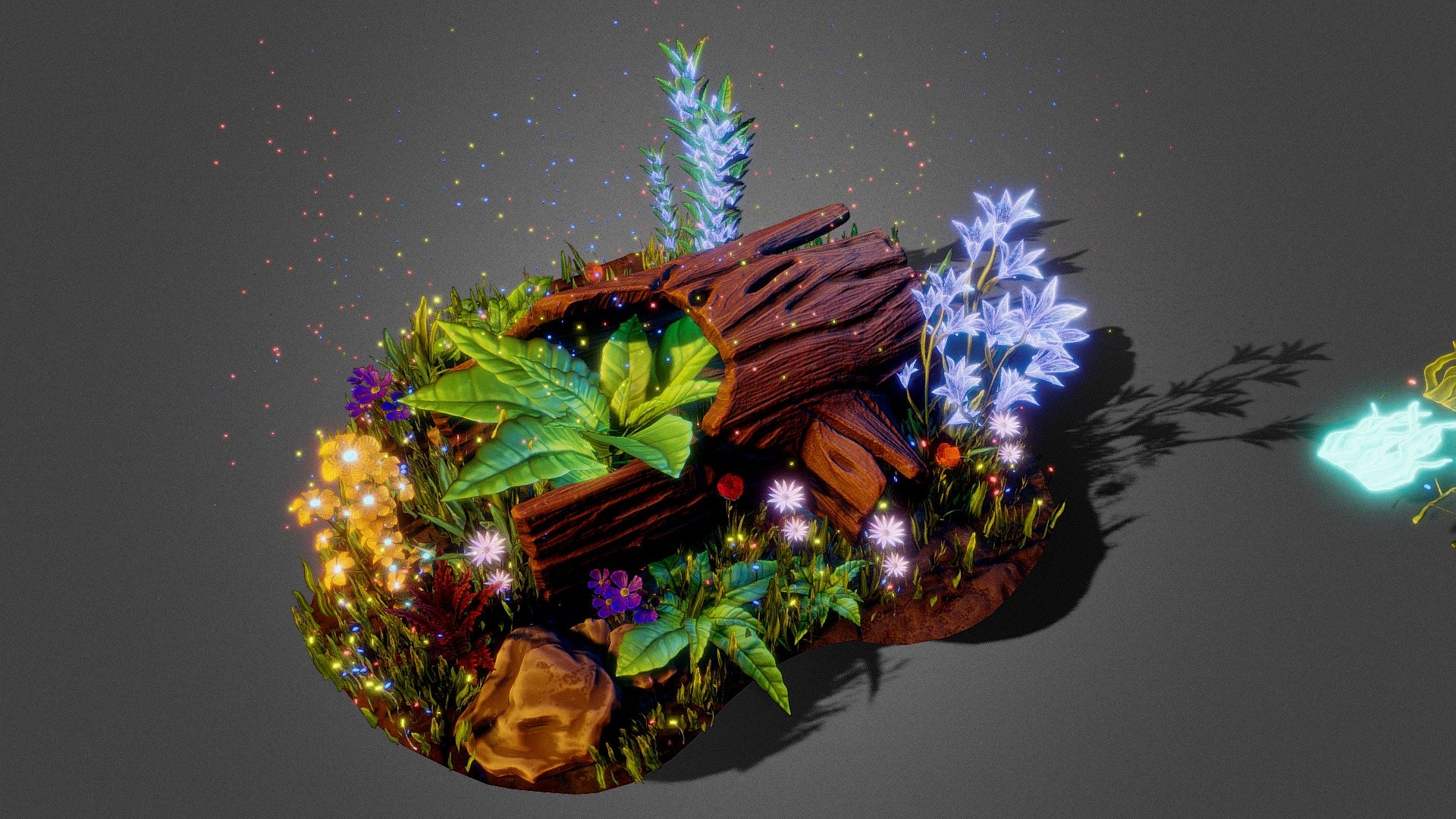 Stylized log and plants - Download Free 3D model by Cyril43 3d model