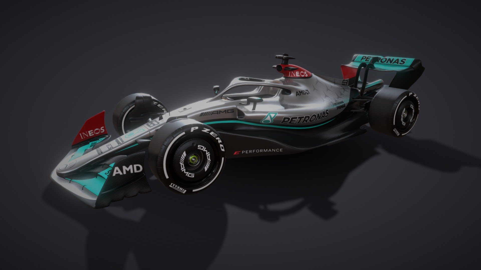 Formula 1 car modelled in stunning detail to accurately represent the new generation of F1 cars for the 2022 season. This model features the Mercedes AMG livery as seen on the current 2022 Mercedes F1 car. The model includes a fully rigged and animated DRS rear wing, removable wheels and removable front wing (see images below). The high resolution model has been baked into an optimised mesh for easy rendering and game engine use. The model is subdivision-ready with 4k resolution textures.

The additional files include the asset as FBX, OBJ and STL file formats. Also included is the original Blender file with all of the individual parts used for modelling the asset.

The included Blender file is completely set up with all the textures and settings you need to immediately start rendering the image below:


The front wing and wheels can be removed to produce pitstop and garage recreations:
 - F1 2022 Mercedes Livery - Buy Royalty Free 3D model by Nick Broad (@nickbroad) 3d model