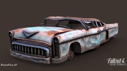 F4NV sedan, post-apocalyptic, muscle, rusty, mod, antique, old, corvega, substance, vehicle, gameart, car, fallout, gameready, chryslus