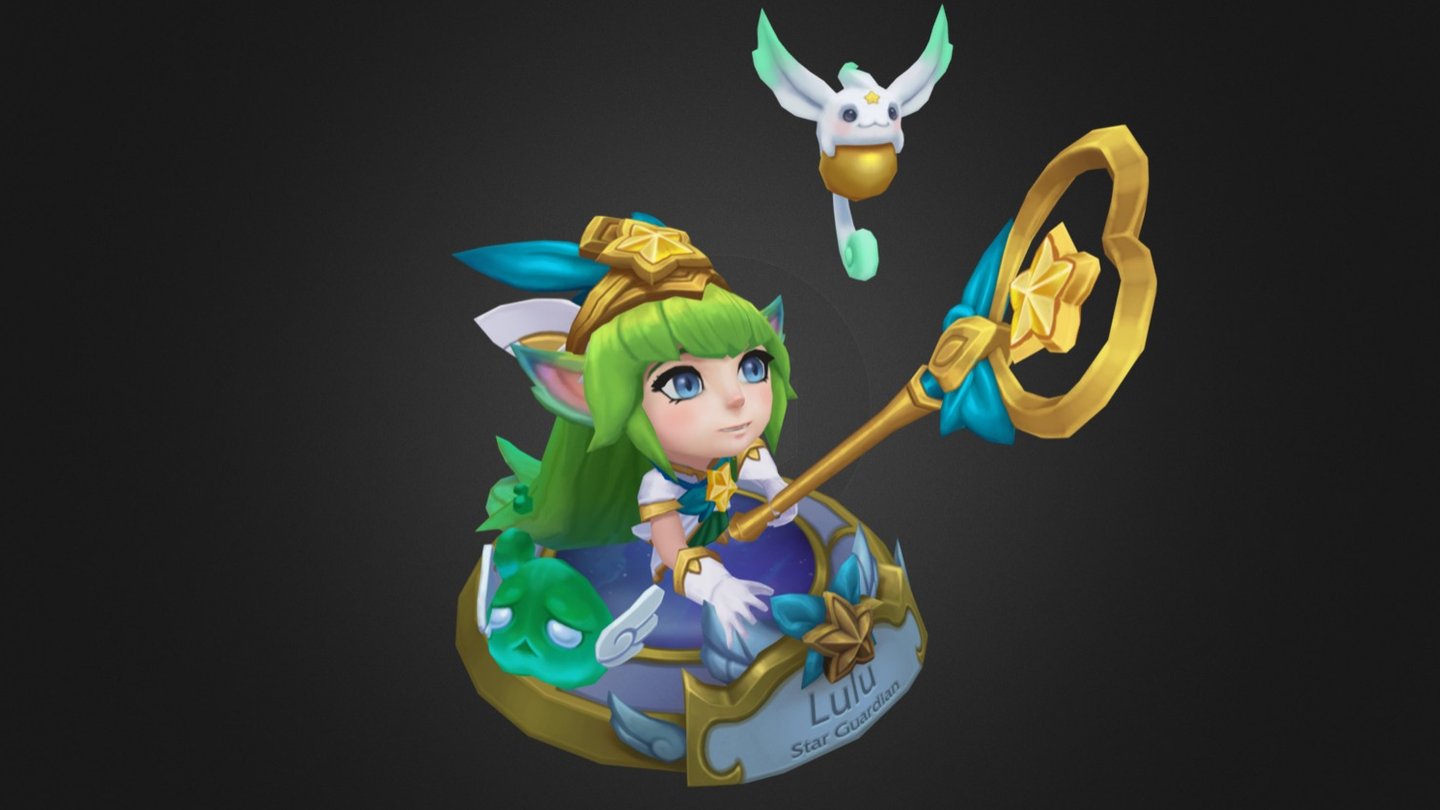 I had such a good time working on this skin (it's the 3rd Lulu skin I got to work on!) and probably the one I've had the most fun with ^-^

Concept by Oliver Chipping &amp; Paul Kwon.
Pedestal by Duy Nguyen.

Lulu © Riot Games 2016 - Star Guardian Lulu - 3D model by Maddy Kenyon (@maddytaylor) 3d model