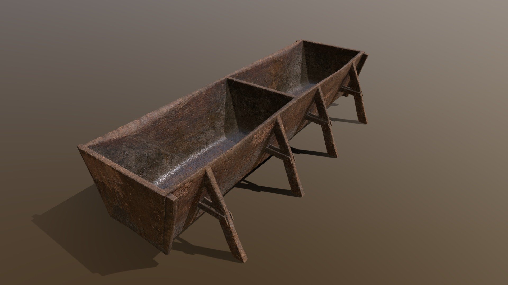 Old Medieval Trough 3D Model. This model contains the Old Medieval Trough itself 

All modeled in Maya, textured with Substance Painter.

The model was built to scale and is UV unwrapped properly. Contains a 4K and 2K texture set.  

⦁   3816 tris. 

⦁   Contains: .FBX .OBJ and .DAE

⦁   Model has clean topology. No Ngons.

⦁   Built to scale

⦁   Unwrapped UV Map

⦁   4K Texture set

⦁   High quality details

⦁   Based on real life references

⦁   Renders done in Marmoset Toolbag

Polycount: 

Verts 2110

Edges 3990

Faces 1908

Tris 3816

If you have any questions please feel free to ask me 3d model