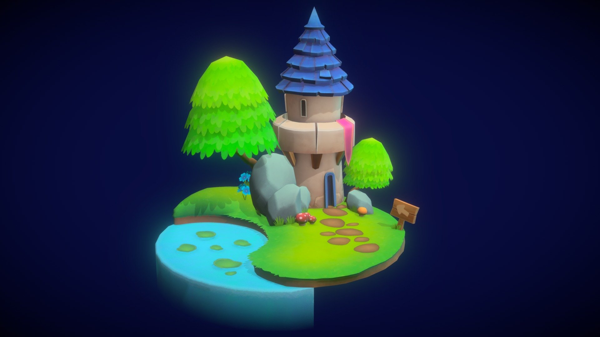A stylized hand-painted diorama of a mysterious tower on a floating island. 

Personal texturing practice. Concept by Victoria Yakovleva: https://www.artstation.com/artwork/JJPYD

View full animated project on my Arstation: https://www.artstation.com/artwork/N5Nq6q - Floating Fantasy Island - 3D model by HalfAsleepArtist 3d model