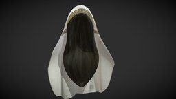 Female Hair And Veil hair, historic, palace, luxury, fashion, medieval, girls, cover, accessories, clothes, heritage, transparent, head, beautiful, womens, elegant, wear, ladies, veil, tulle, biblical, pbr, low, poly, female, black, headcover