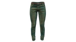 Female Tight Fit Green Hue Denim Pants Jeans green, , fashion, west, girls, bottom, wild, clothes, pants, with, western, skinny, slim, realistic, real, fit, cowgirl, belt, womens, hyper, wear, trousers, denim, pbr, low, poly, female, blue, thight