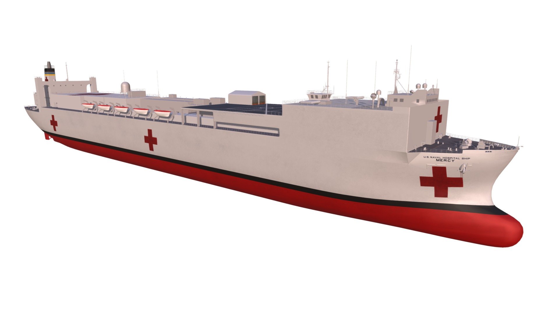 Quality 3d model of USNS Mercy (T-AH-19) the lead ship of hospital ships in the United States Navy 3d model
