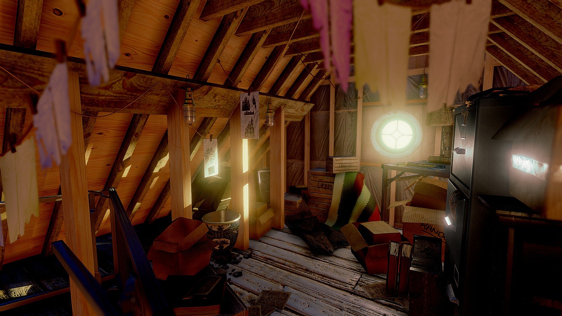 An adventurer's attic. A storage of memories, when will be the last time? Maybe the next time? Maybe never again&hellip;

Created in Blender3D textured in Photoshop, heavily inspired by an environment seen in the famed Uncharted 4 environment of Nathan Drake's attic. Interesting composition based on atmosphere and lighting to create a sense of nostalgia 3d model
