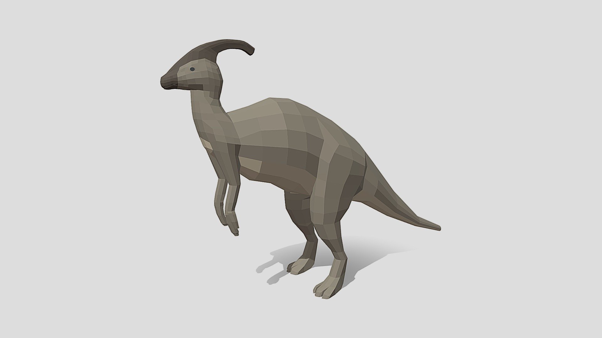 This is a low poly 3D model of a Parasaurolophus. The low poly dinosaur was modeled and prepared for low-poly style renderings, background, general CG visualization presented as a mesh with quads only.

Verts : 1.198 Faces: 1.196

The 3D model have simple materials with diffuse colors.

No ring, maps and no UVW mapping is available.

The original file was created in blender. You will receive a 3DS, OBJ, FBX, blend, DAE, Stl.

All preview images were rendered with Blender Cycles. Product is ready to render out-of-the-box. Please note that the lights, cameras, and background is only included in the .blend file. The model is clean and alone in the other provided files, centred at origin and has real-world scale 3d model