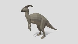 Low Poly Cartoon Parasaurolophus Dinosaur