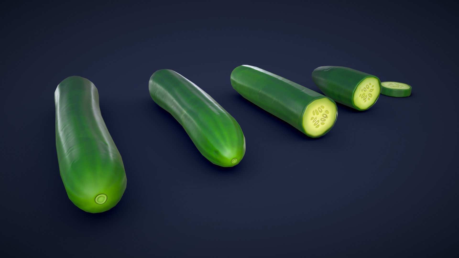 This asset pack contains 5 different cucumber meshes. Whether you need some fresh ingredients for a cooking game or some colorful props for a supermarket scene, this 3D stylized cucumber asset pack has you covered!

Model information:




Optimized low-poly assets for real-time usage.

Optimized and clean UV mapping.

2K and 4K textures for the assets are included.

Compatible with Unreal Engine, Unity and similar engines.

All assets are included in a separate file as well.
 - Stylized Cucumber - Low Poly - Buy Royalty Free 3D model by Lars Korden (@Lark.Art) 3d model