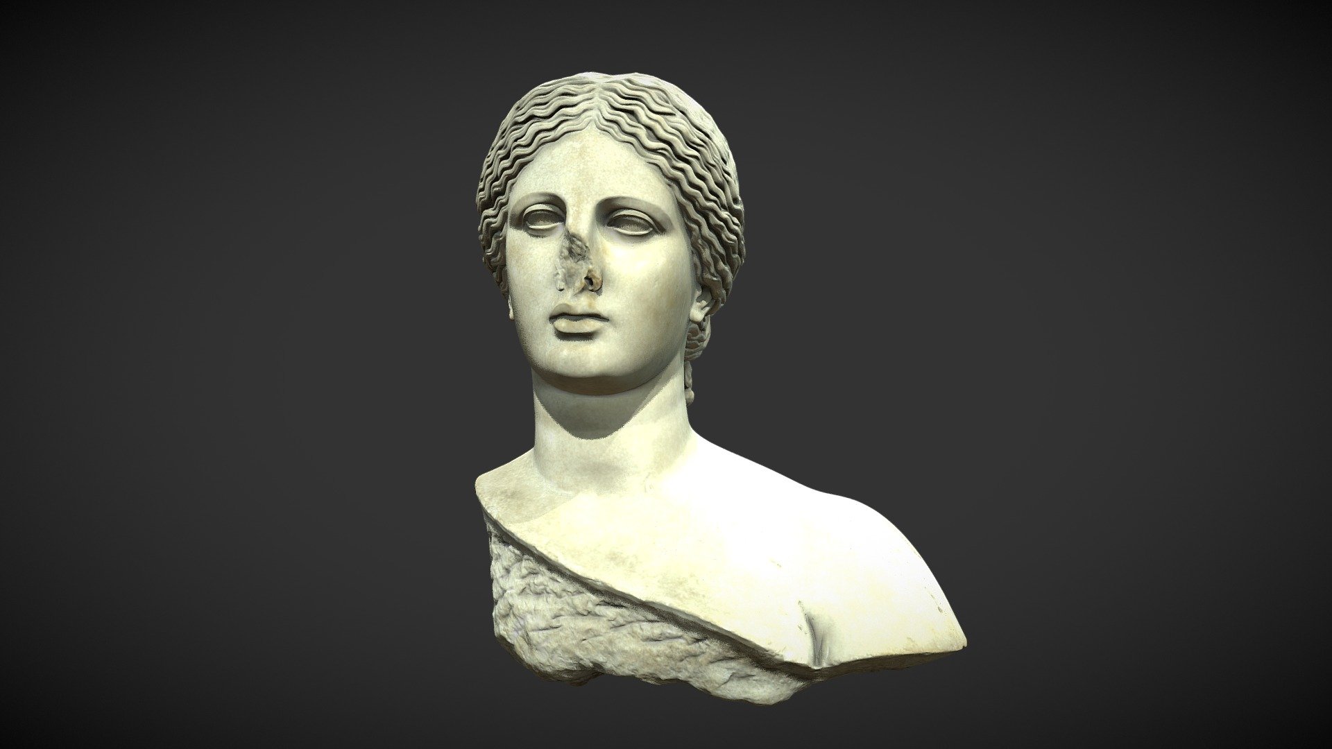 Ce buste est la copie romaine d'un original grec du IVe siècle av. J.-C. À l'origine, la statue de la déesse décorait sans doute le mur de scène du théâtre antique. Une hypothèse récente des spécialistes la restitue en Vénus dite &ldquo;Génitrix