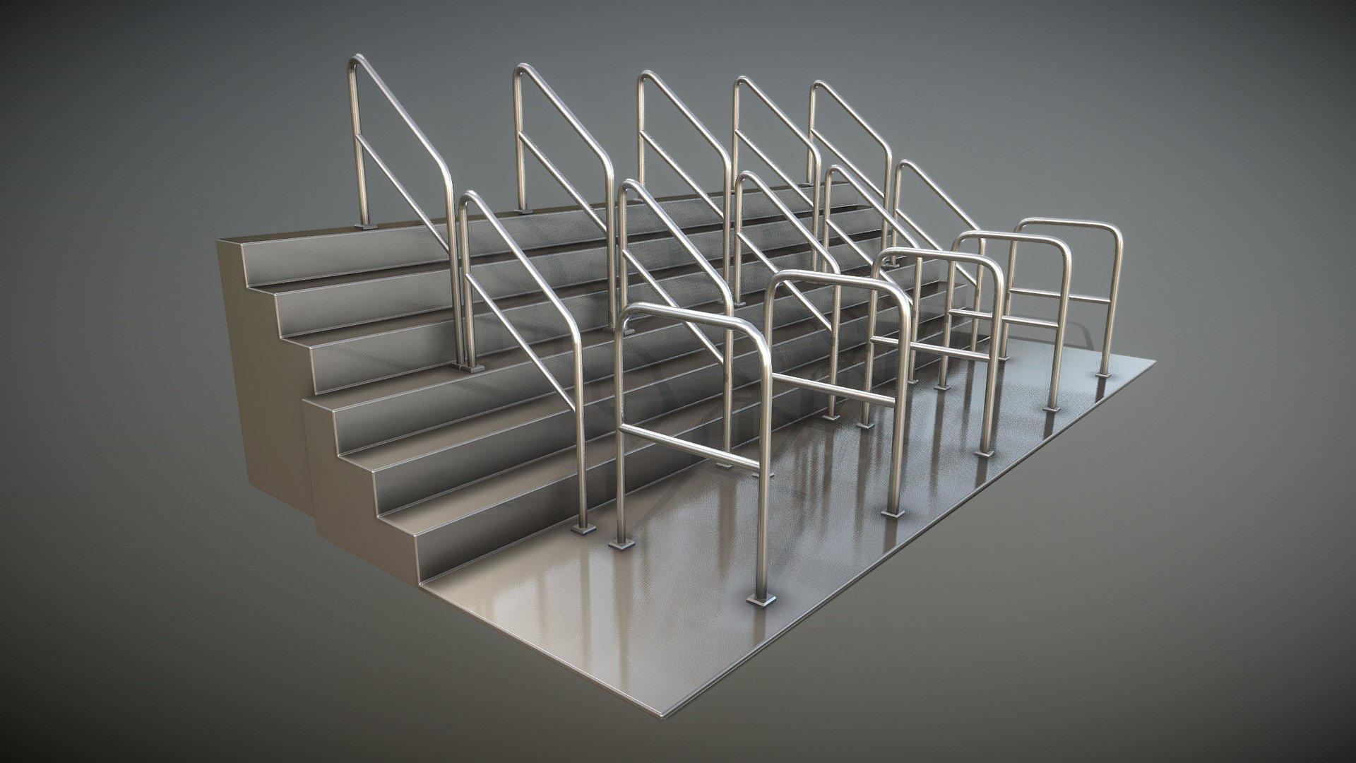 Some stainless steel railings with different polycount 3d model