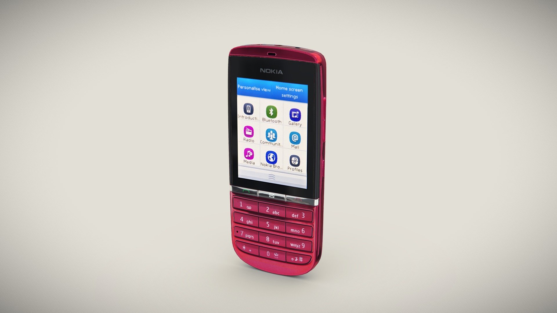 •   Let me present to you high-quality low-poly 3D model Nokia Asha 300 Pink. Modeling was made with ortho-photos of real phone that is why all details of design are recreated most authentically.

•    This model consists of one mesh, it is low-polygonal and it has only one material.

•   The total of the main textures is 5. Resolution of all textures is 4096 pixels square aspect ratio in .png format. Also there is original texture file .PSD format in separate archive.

•   Polygon count of the model is – 2057.

•   The model has correct dimensions in real-world scale. All parts grouped and named correctly.

•   To use the model in other 3D programs there are scenes saved in formats .fbx, .obj, .DAE, .max (2010 version).

Note: If you see some artifacts on the textures, it means compression works in the Viewer. We recommend setting HD quality for textures. But anyway, original textures have no artifacts 3d model
