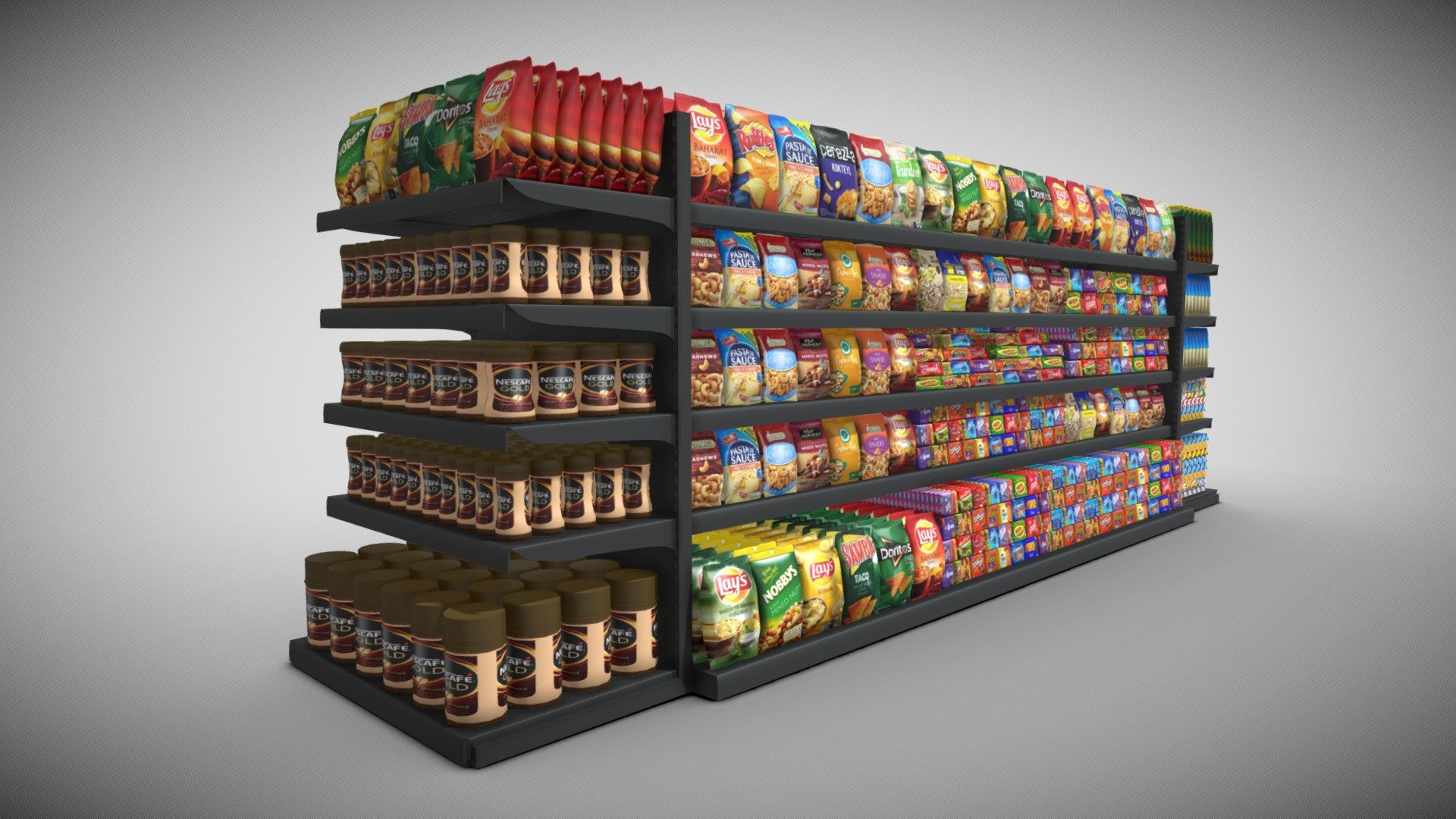 The 3D nuts and chips store can be an impressive element for your projects. Easy to use, realistic image, low polygon, wide variety of materials 3d model