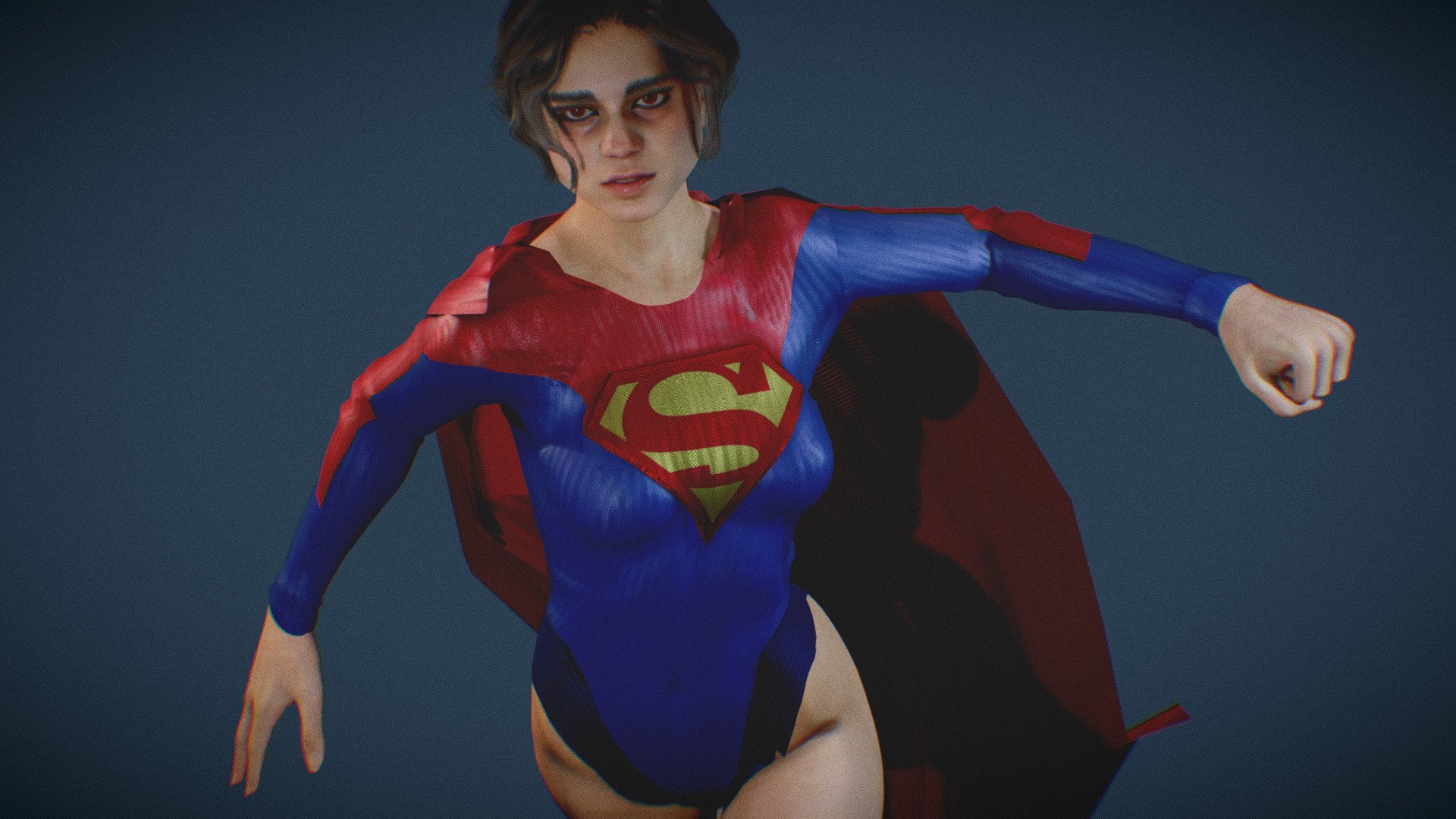 work in progress supergirl movie version. mixamo bone names for animations. sss subsurface scattering. two shape key. body fully rigged.  basic face rig. model in blender file 3d model