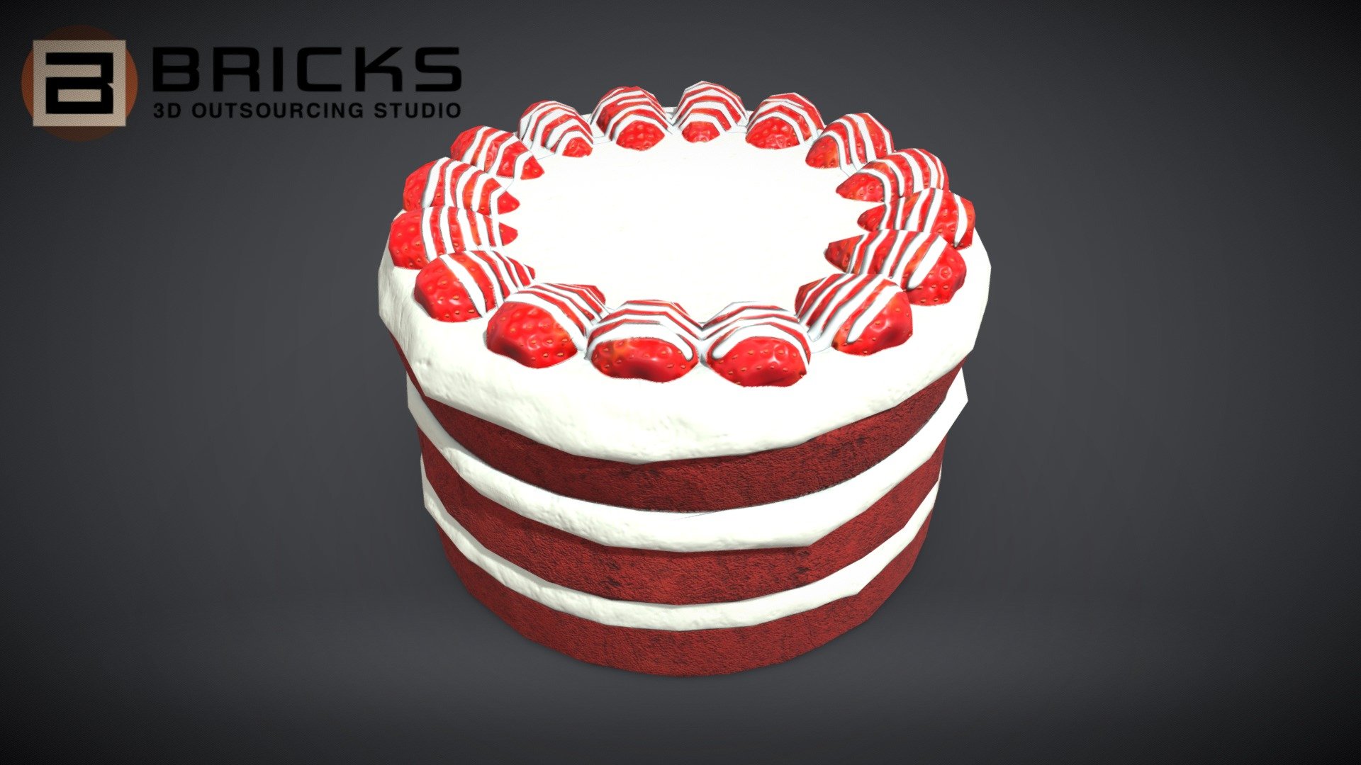PBR Food Asset:
RedVelvetCake
Polycount: 1718
Vertex count: 861
Texture Size: 2048px x 2048px
Normal: OpenGL

If you need any adjust in file please contact us: team@bricks3dstudio.com

Hire us: tringuyen@bricks3dstudio.com
Here is us: https://www.bricks3dstudio.com/
        https://www.artstation.com/bricksstudio
        https://www.facebook.com/Bricks3dstudio/
        https://www.linkedin.com/in/bricks-studio-b10462252/ - RedVelvetCake - Buy Royalty Free 3D model by Bricks Studio (@bricks3dstudio) 3d model