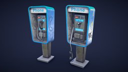 Stylized Pay Phone / Phone Booth coin, exterior, element, money, prop, urban, detail, cartoony, newyork, clean, dirty, booth, town, props, phone, call, telephone, phones, details, phonebooth, overwatch, low-poly-model, phonebox, pay, stilised, fortnite, street-props, exterior-public, cartoon, asset, pbr, city, stylized, street, gameready, exteriors