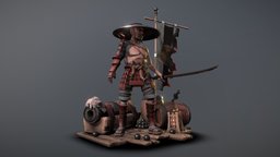 Wokou Diorama japan, stylised, cannon, character, pirate, environment, wokou